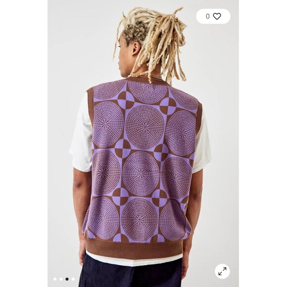 OBEY Men’s Dazed Sweater Vest in Sepia Multi Purple/Brown Pattern Size Medium - Picture 3 of 9